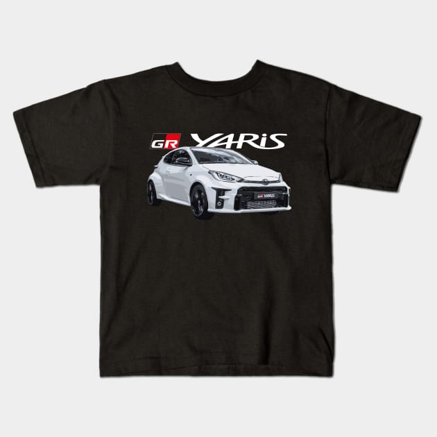 GR YARIS WHITE WRC Kids T-Shirt by cowtown_cowboy